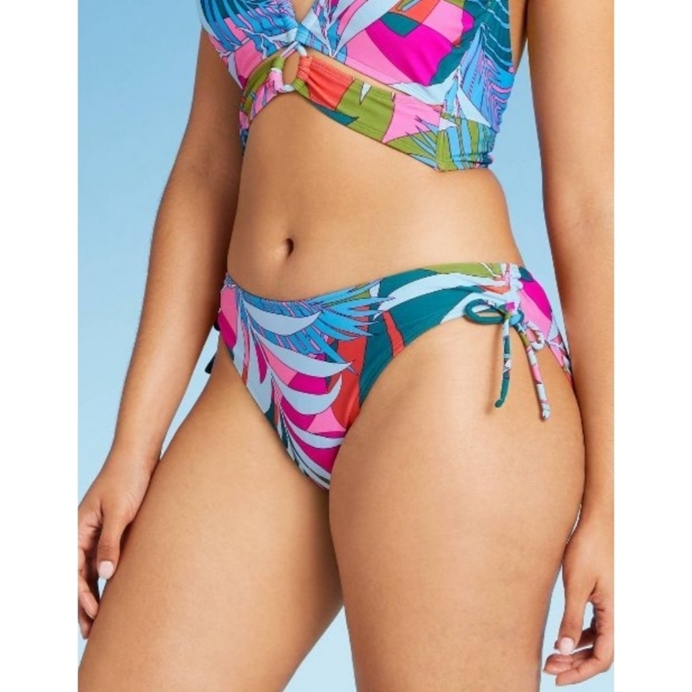 Xhilaration Side tie Hipster Bikini bottoms Multi Tropical print Size L (12-14)